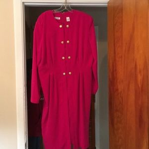 Pink shoulder pad button gold button detail dress